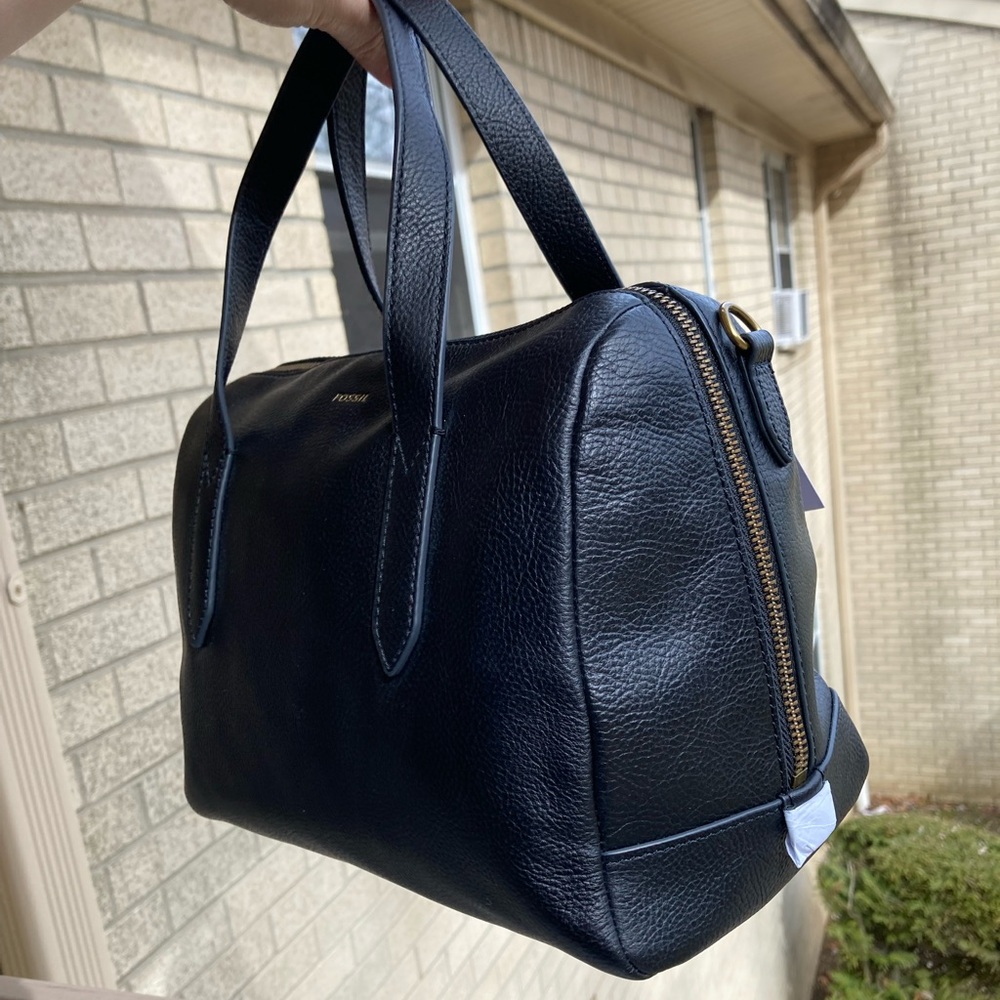 Fossil Sydney Satchel Black Pebbled Leather Hand Bag Cross Body Bag Purse NEW - Picture 15 of 17